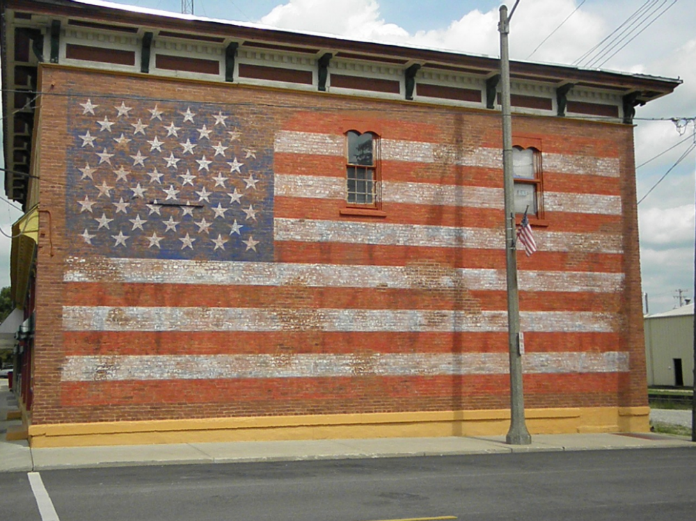 American flag on side of building